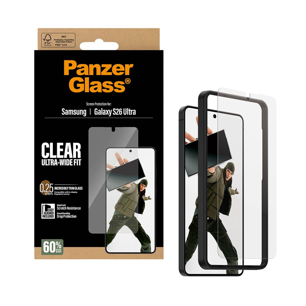 Samsung Galaxy S26 Ultra PanzerGlass Hærdet Beskyttelsesglas inkl. EasyAligner - Ultra Wide Fit - Gennemsigtig