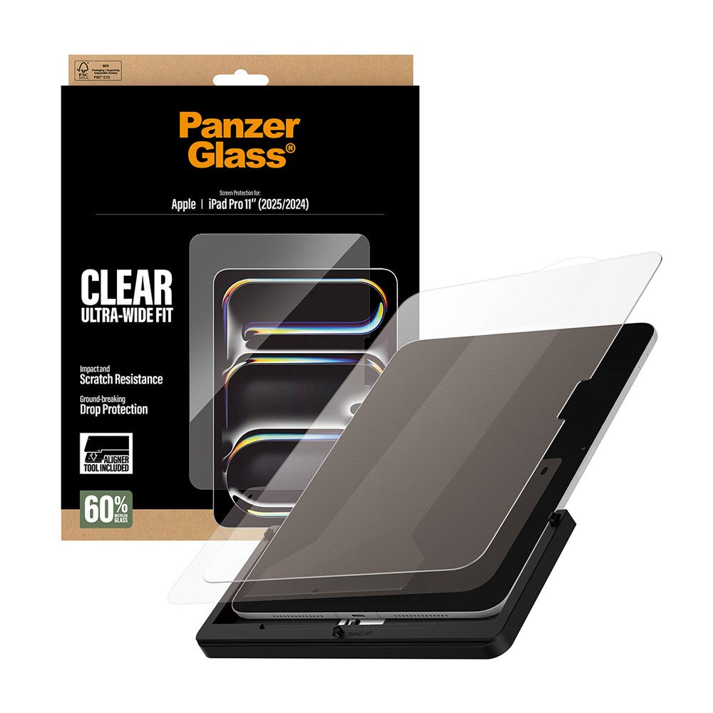 iPad Pro 11" (2025 / 2024) PanzerGlass Skærmbeskyttelse inkl. Installationsramme - Ultra-Wide Fit - Gennemsigtig