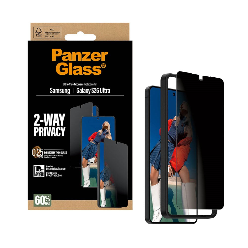 Samsung Galaxy S26 Ultra PanzerGlass 2-Way Privacy Skærmbeskyttelsesglas - inkl. EasyAligner - Gennemsigtig