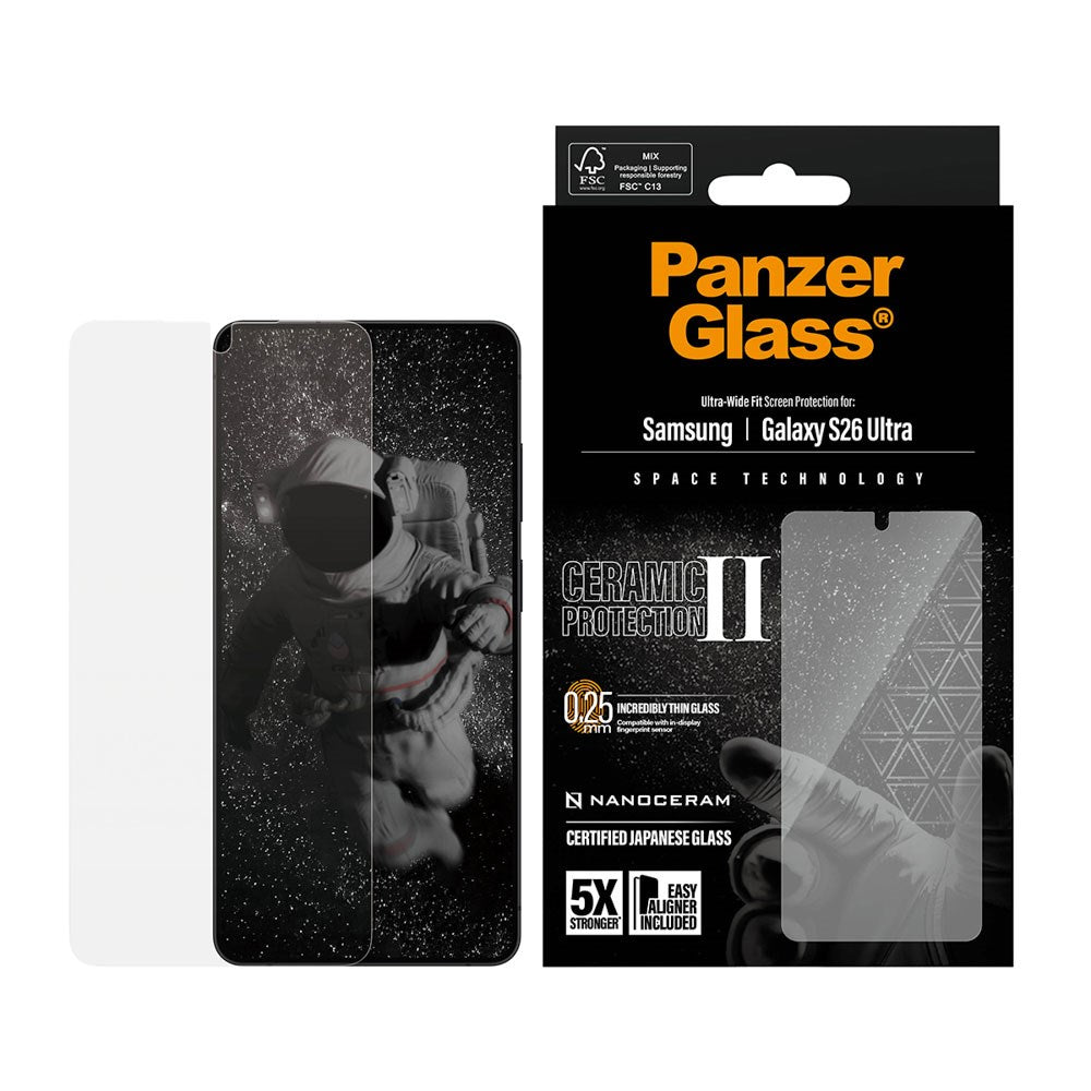 Samsung Galaxy S26 Ultra PanzerGlass Ceramic Skærmbeskyttelsesglas m. EasyAligner - Ultra Wide Fit - Gennemsigtig