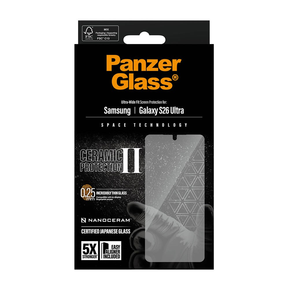 Samsung Galaxy S26 Ultra PanzerGlass Ceramic Skærmbeskyttelsesglas m. EasyAligner - Ultra Wide Fit - Gennemsigtig