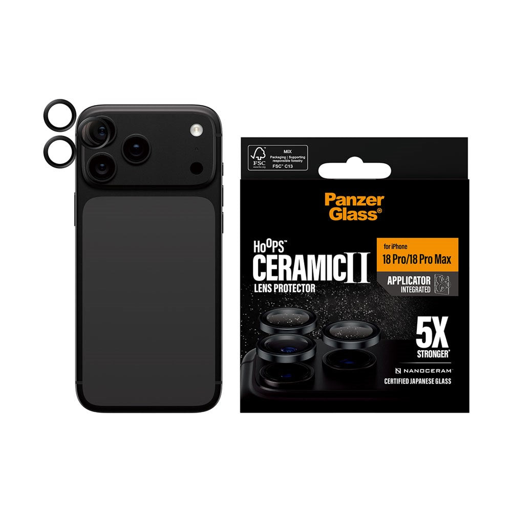 iPhone 18 Pro / Pro Max PanzerGlass Ceramic Hoops Kamerabeskyttelsesglas inkl. Installationsramme - Sort