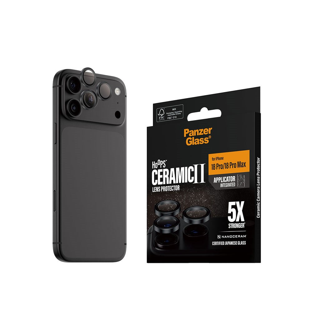 iPhone 18 Pro / Pro Max PanzerGlass Ceramic Hoops Kamerabeskyttelsesglas inkl. Installationsramme - Sort