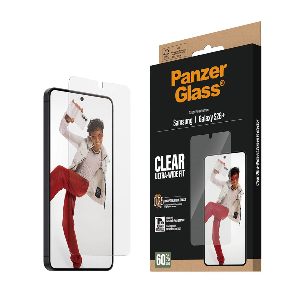 Samsung Galaxy S26+ (Plus) PanzerGlass Hærdet Beskyttelsesglas inkl. EasyAligner - Ultra Wide Fit - Gennemsigtig