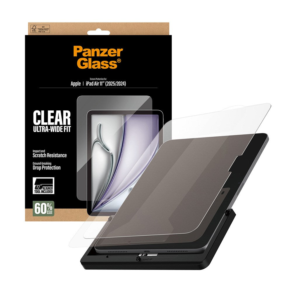 iPad Air 11" (2025 / 2024) - PanzerGlass Skærmbeskyttelsesglas m. Installationsramme - Ultra-Wide Fit - Gennemsigtig
