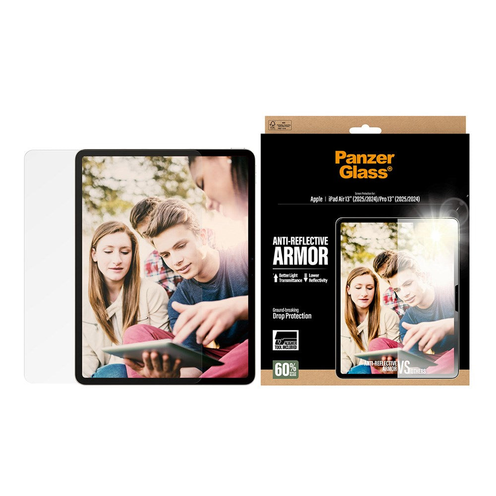 iPad Air 13" (2026 / 2025 / 2024) / Pro 13" (2025 / 2024) - PanzerGlass Ultra-Wide Fit Anti-Reflective Armor Skærmbeskyttelsesglas m. Installationsramme - Gennemsigtig