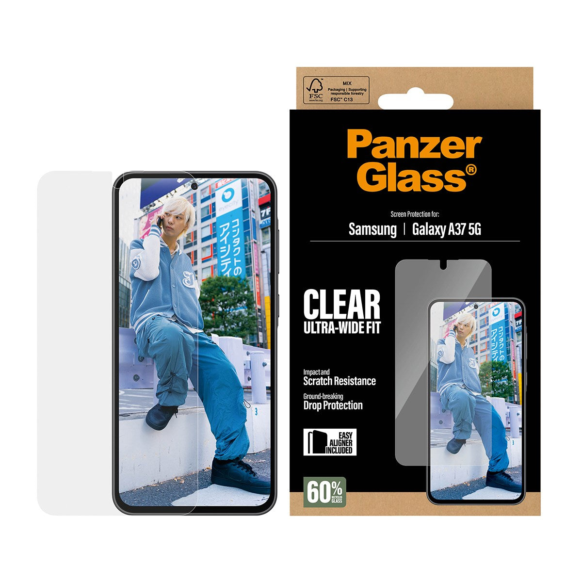 Samsung Galaxy A37 PanzerGlass Hærdet Beskyttelsesglas - Ultra Wide Fit m. EasyAligner - Gennemsigtig