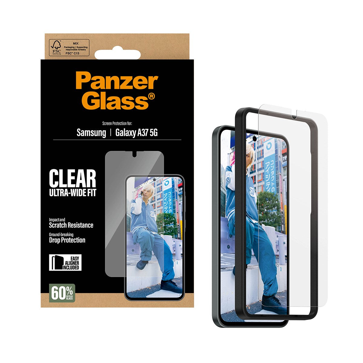 Samsung Galaxy A37 PanzerGlass Hærdet Beskyttelsesglas - Ultra Wide Fit m. EasyAligner - Gennemsigtig