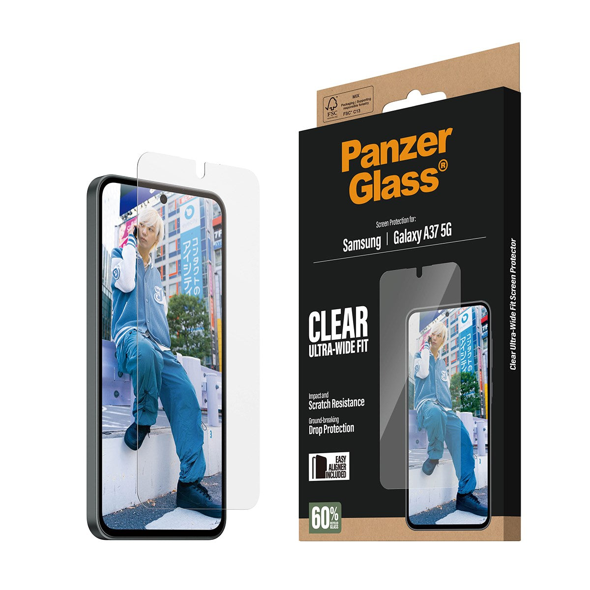 Samsung Galaxy A37 PanzerGlass Hærdet Beskyttelsesglas - Ultra Wide Fit m. EasyAligner - Gennemsigtig