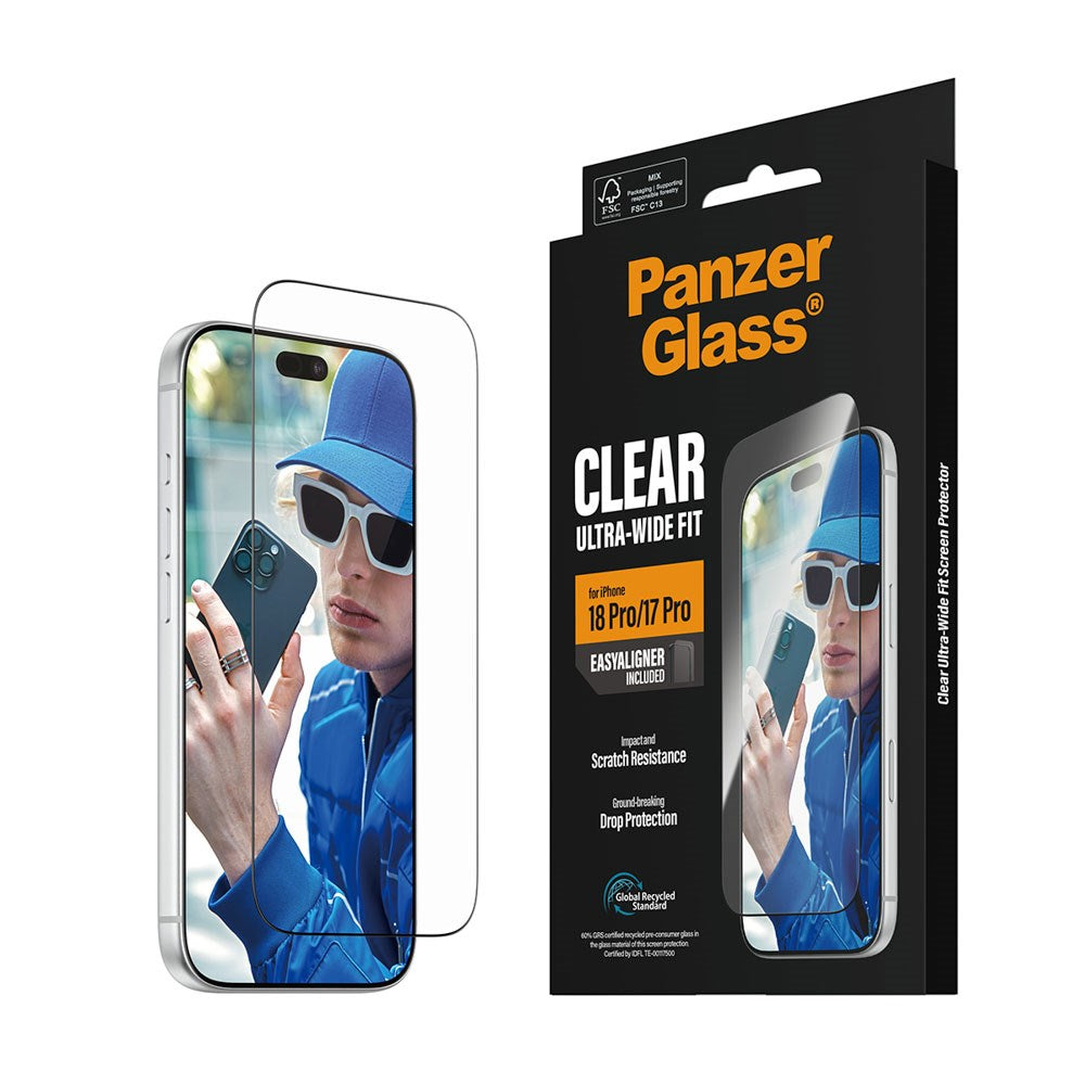 iPhone 18 Pro / 17 Pro PanzerGlass Hærdet Beskyttelsesglas - Ultra Wide Fit m. EasyAligner - Gennemsigtig