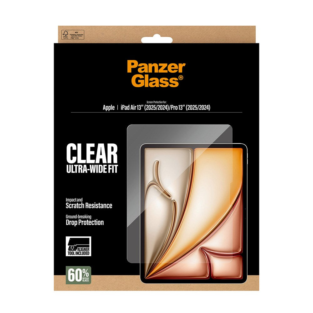 iPad Air 13" (2026 / 2025 / 2024) / Pro 13" (2025 / 2024) - PanzerGlass Skærmbeskyttelsesglas m. Installationsramme - Ultra-Wide Fit - Gennemsigtig