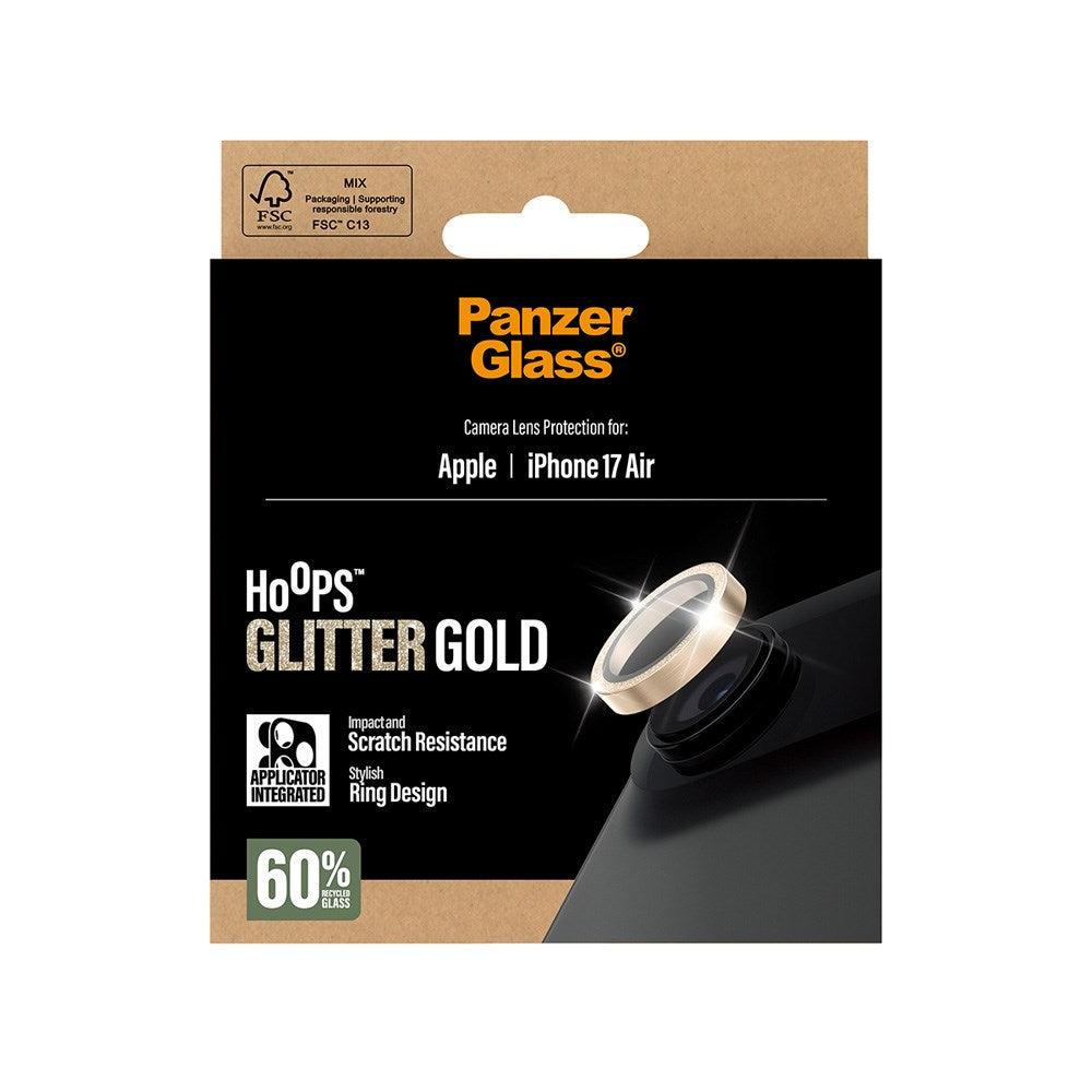 PanzerGlass iPhone Air Hoops Kamerabeskyttelsesglas inkl. Installationsramme - Glitter Guld