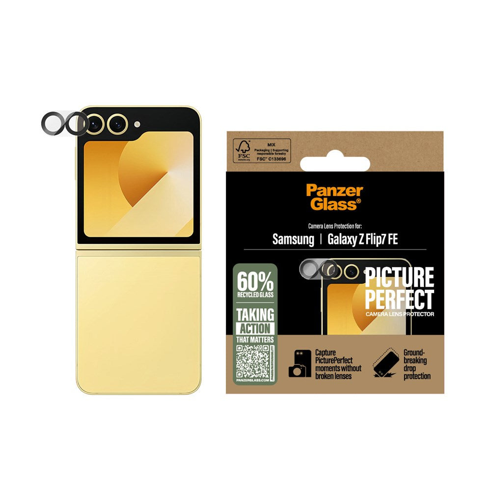 Samsung Galaxy Z Flip7 FE PanzerGlass PicturePerfect Kamerabeskyttelsesglas - Gennemsigtig / Sort