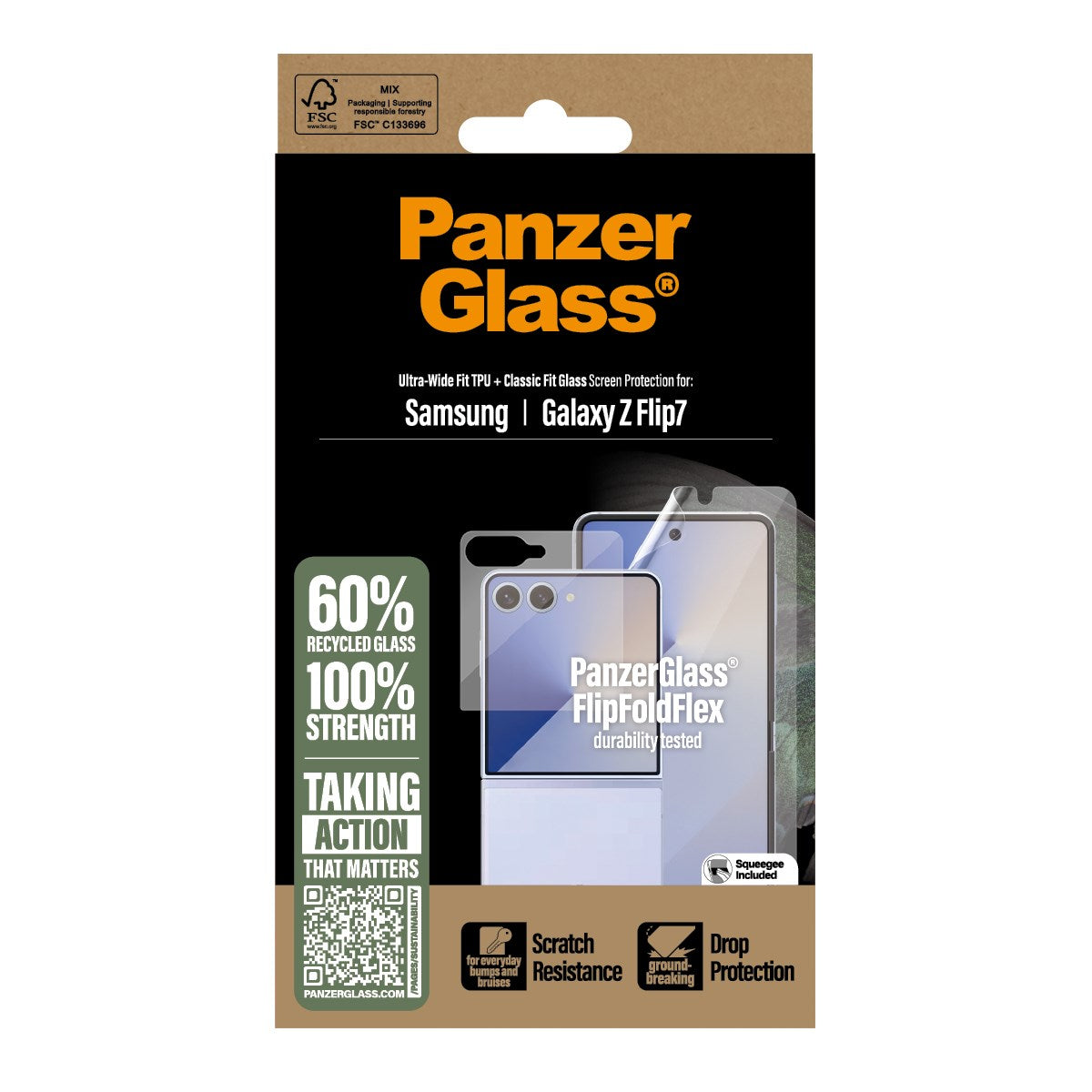 Samsung Galaxy Z Flip7 - PanzerGlass - FlipFoldFlex Ultra Wide Fit Film & Classic Fit Glas - Gennemsigtig