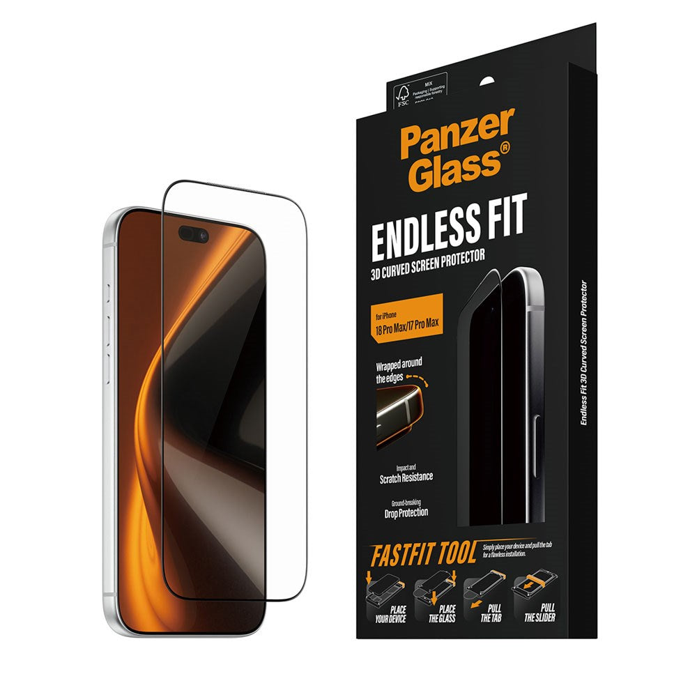 iPhone 18 Pro Max / 17 Pro Max PanzerGlass Endless Fit Beskyttelsesglas m. FastFit-In-A-Box - Gennemsigtig