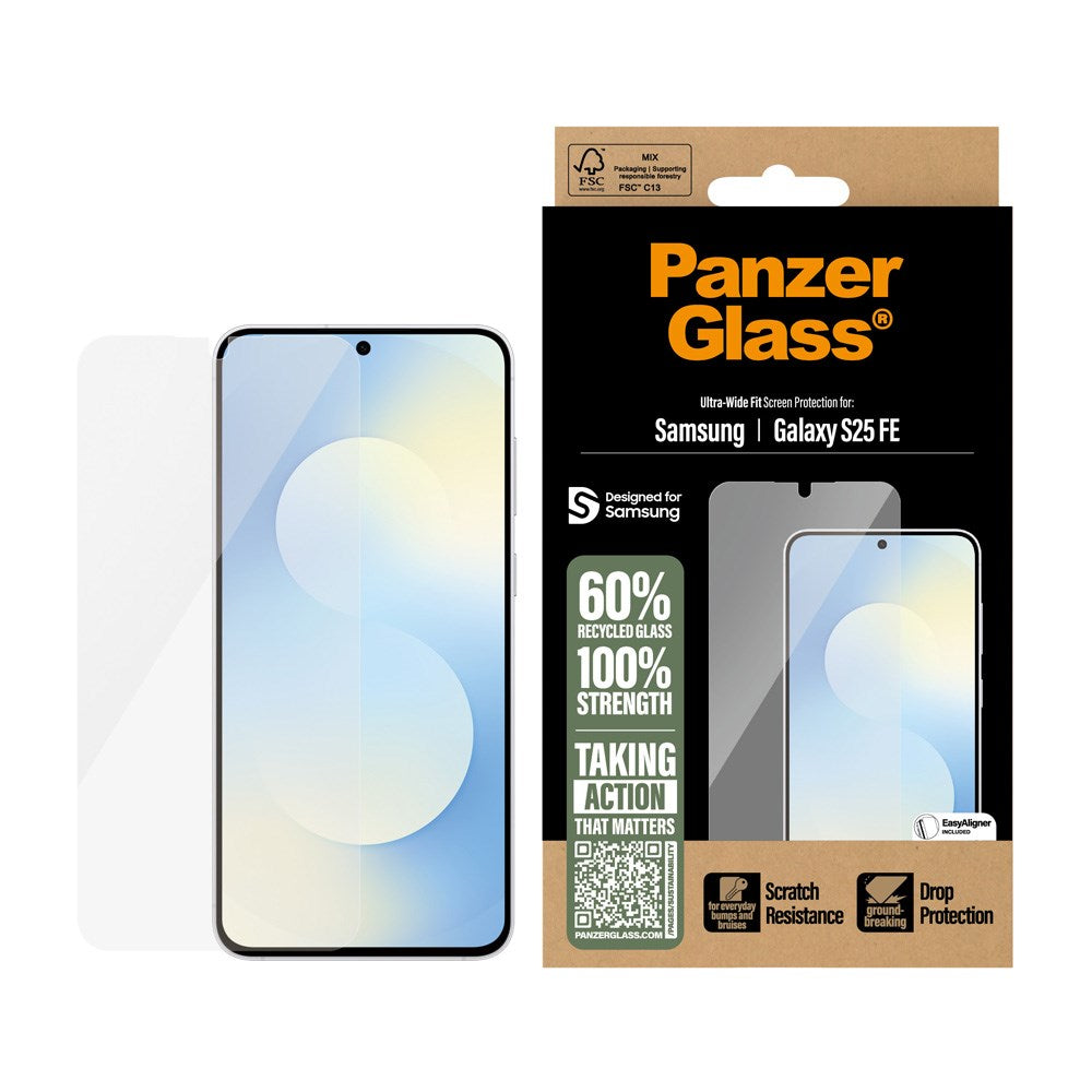 PanzerGlass Samsung Galaxy S25 FE Hærdet Beskyttelsesglas inkl. EasyAligner - Ultra Wide Fit - Gennemsigtig