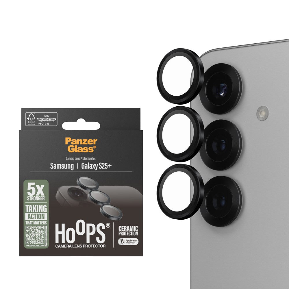 Samsung Galaxy S25+ (Plus) PanzerGlass Ceramic Hoops - Beskyttelse til Kamera - Gennemsigtig / Sort