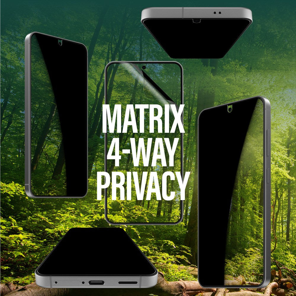 PanzerGlass Samsung Galaxy S25 Eco Matrix 4-Way Privacy Skærmbeskyttelse Ultra Wide Fit m.  Alignerkit - Platinum Strength - Gennemsigtig