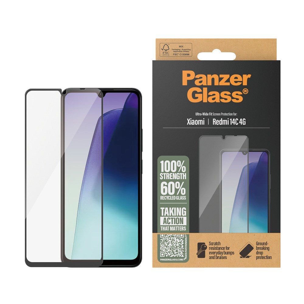 Xiaomi Redmi 14C PanzerGlass Ultra-Wide Fit Beskyttelsesglas - Gennemsigtig / Sort Kant