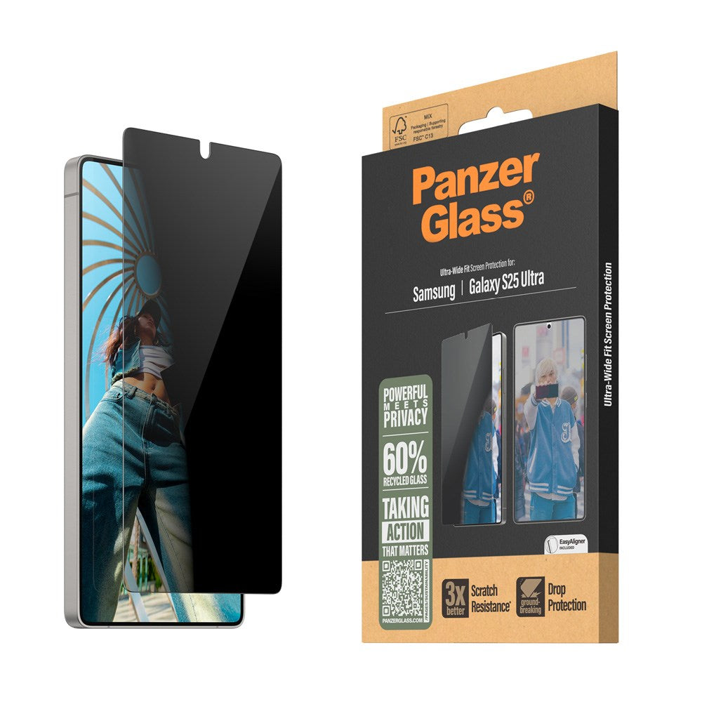 Samsung Galaxy S25 Ultra - PanzerGlass Ultra-Wide Fit Skærmbeskyttelsesglas - Privacy Funktion - Gennemsigtig