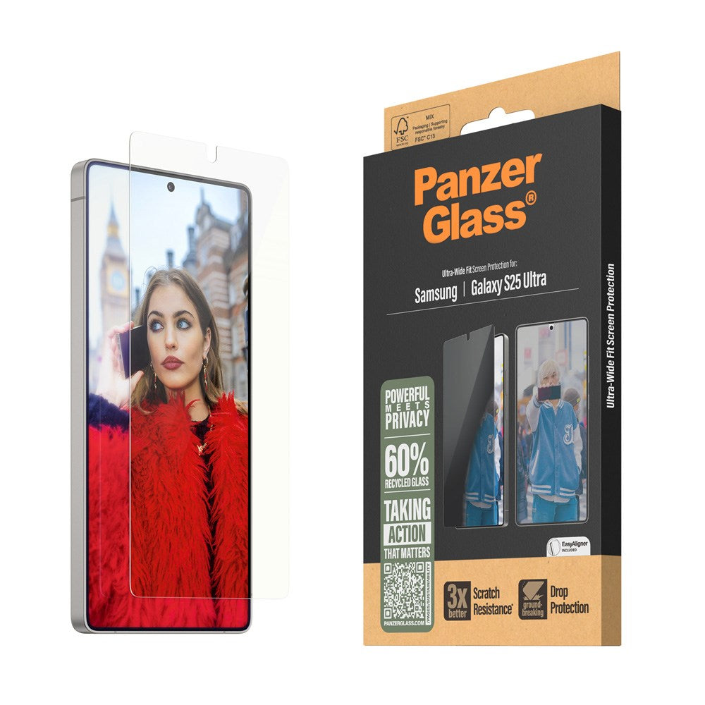 Samsung Galaxy S25 Ultra PanzerGlass All-in-One Skærmbeskyttelse Ultra Wide Fit m. Easy Aligner - Gennemsigtig