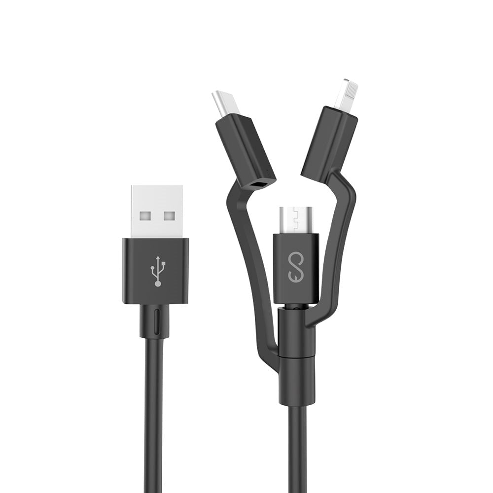 Epico 3in1 Multi Kabel - USB-C / Lightning / Micro USB - Sort