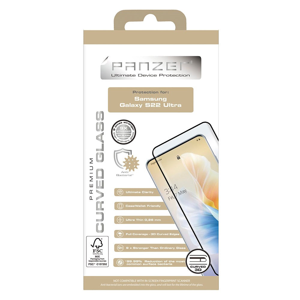 Samsung Galaxy S22 Ultra PANZER Premium Full-Fit Glass - Hærdet Glas - Sort Kant