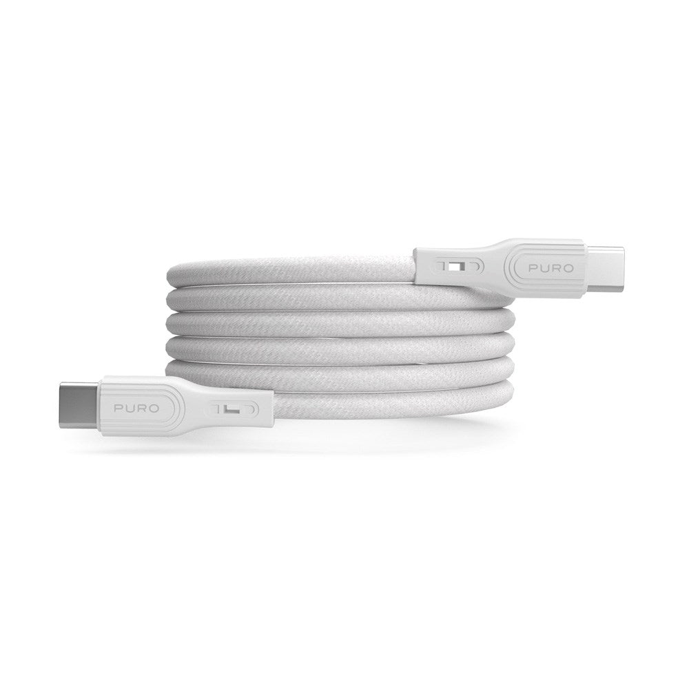 Puro Fleksibelt Braided Kabel – USB-C til USB-C, 2m, 60W, 480Mbps - Hvid