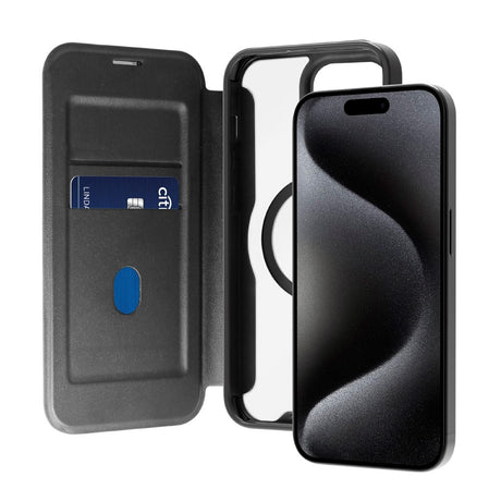 Puro Booklet Magsafe Cover til iPhone 15 Pro - Horisontal Flip + 2 Kortlommer - Sort