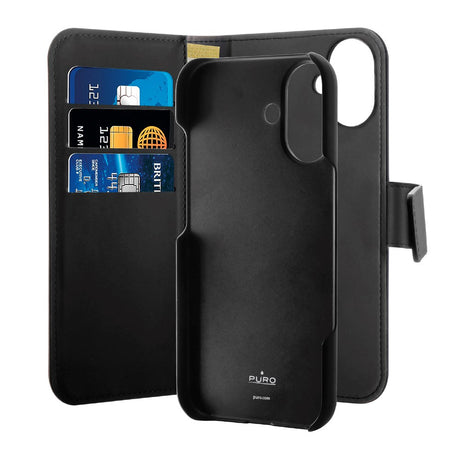 iPhone 16 Plus - PURO 2-i-1 Flip Cover - Kunstlæder - Sort