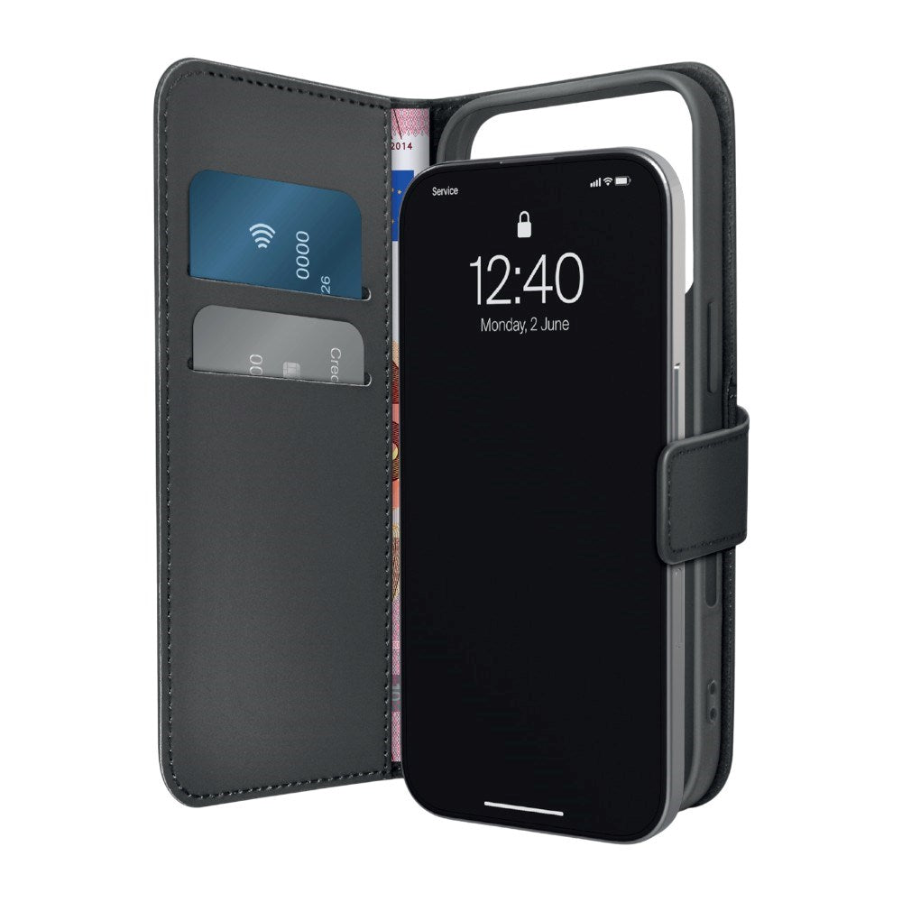 PURO iPhone 18 Pro Max Eco-Leather Flip Cover m. Pung & Stander - Sort