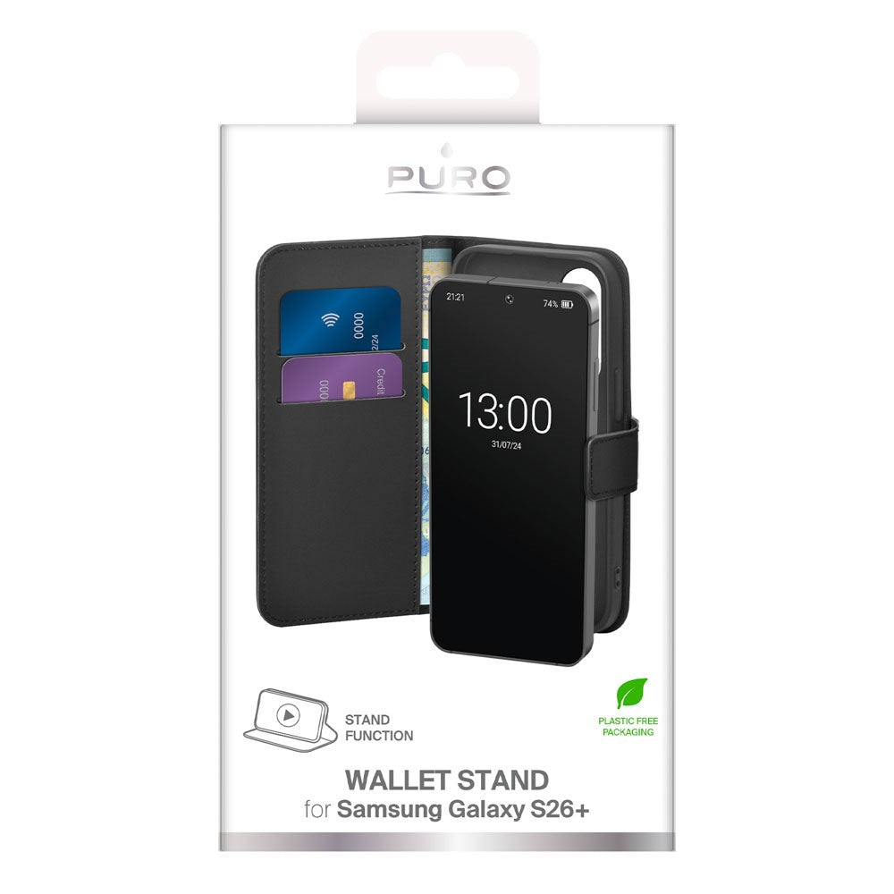 PURO Samsung Galaxy S26+ (Plus) Eco-Leather Flip Cover m. Pung & Stander - Sort