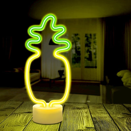 Forever Light Neon Dekoration m. Fod LED - Gult / Grønt Lys m. Ananas