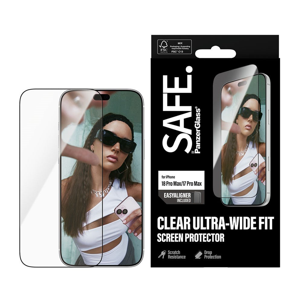iPhone 18 Pro Max  / 17 Pro Max - SAFE by PanzerGlass Ultra-Wide Fit m. EasyAligner - Skærmbeskyttelse - Gennemsigtig