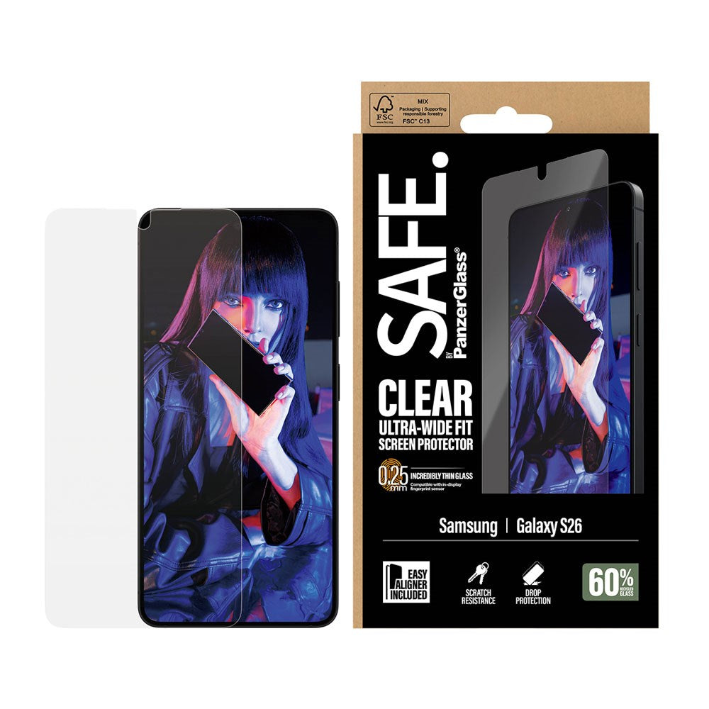 Samsung Galaxy S26 - SAFE by PanzerGlass Ultra-Wide Fit - Skærmbeskyttelse - Gennemsigtig