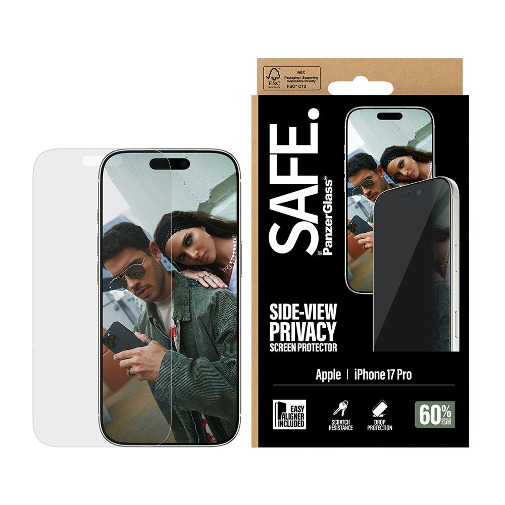SAFE by PanzerGlass - iPhone 17 Pro - Ultra-Wide Fit Skærmbeskyttelse - Privacy Funktion - Gennemsigtig