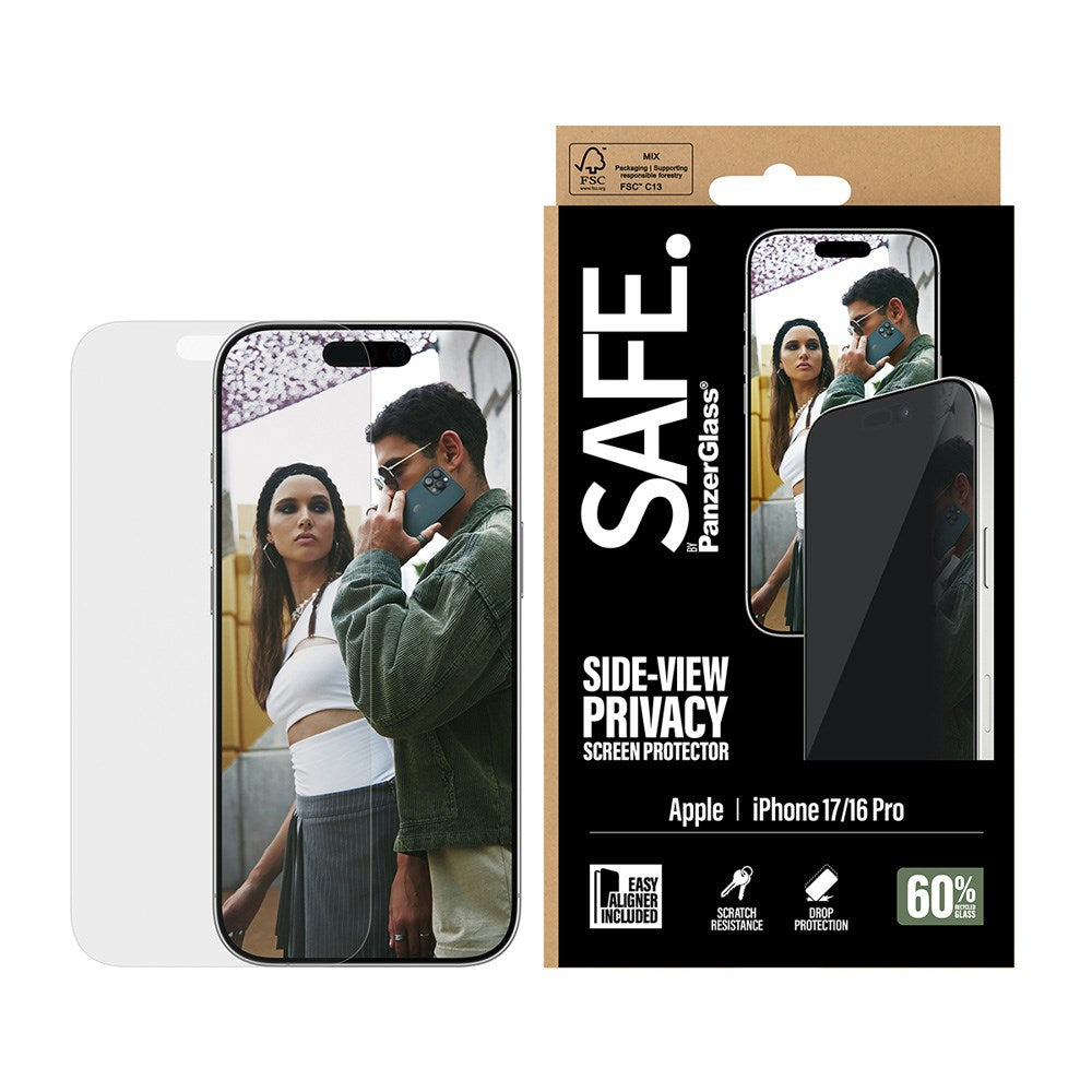 SAFE by PanzerGlass - iPhone 17 / 16 Pro - Ultra-Wide Fit Skærmbeskyttelse - Privacy Funktion - Gennemsigtig