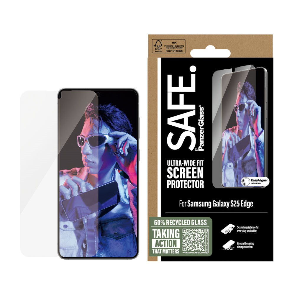 Samsung Galaxy S25 Edge - SAFE by PanzerGlass - Ultra-Wide Fit Skærmbeskyttelsesglas - Gennemsigtig