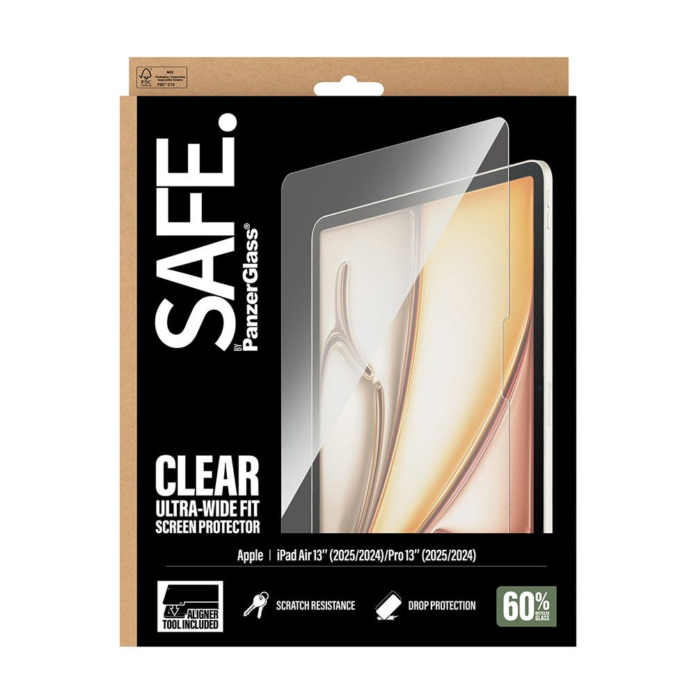 iPad Air 13" (2026 / 2025 / 2024) / Pro 13" (2025 / 2024) - SAFE by PanzerGlass Ultra-Wide Fit Skærmbeskyttelsesglas m. Installationsramme - Gennemsigtig