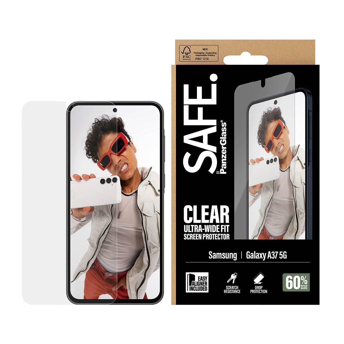 Samsung Galaxy A37 - SAFE by PanzerGlass Ultra-Wide Fit m. EasyAligner - Skærmbeskyttelse - Gennemsigtig