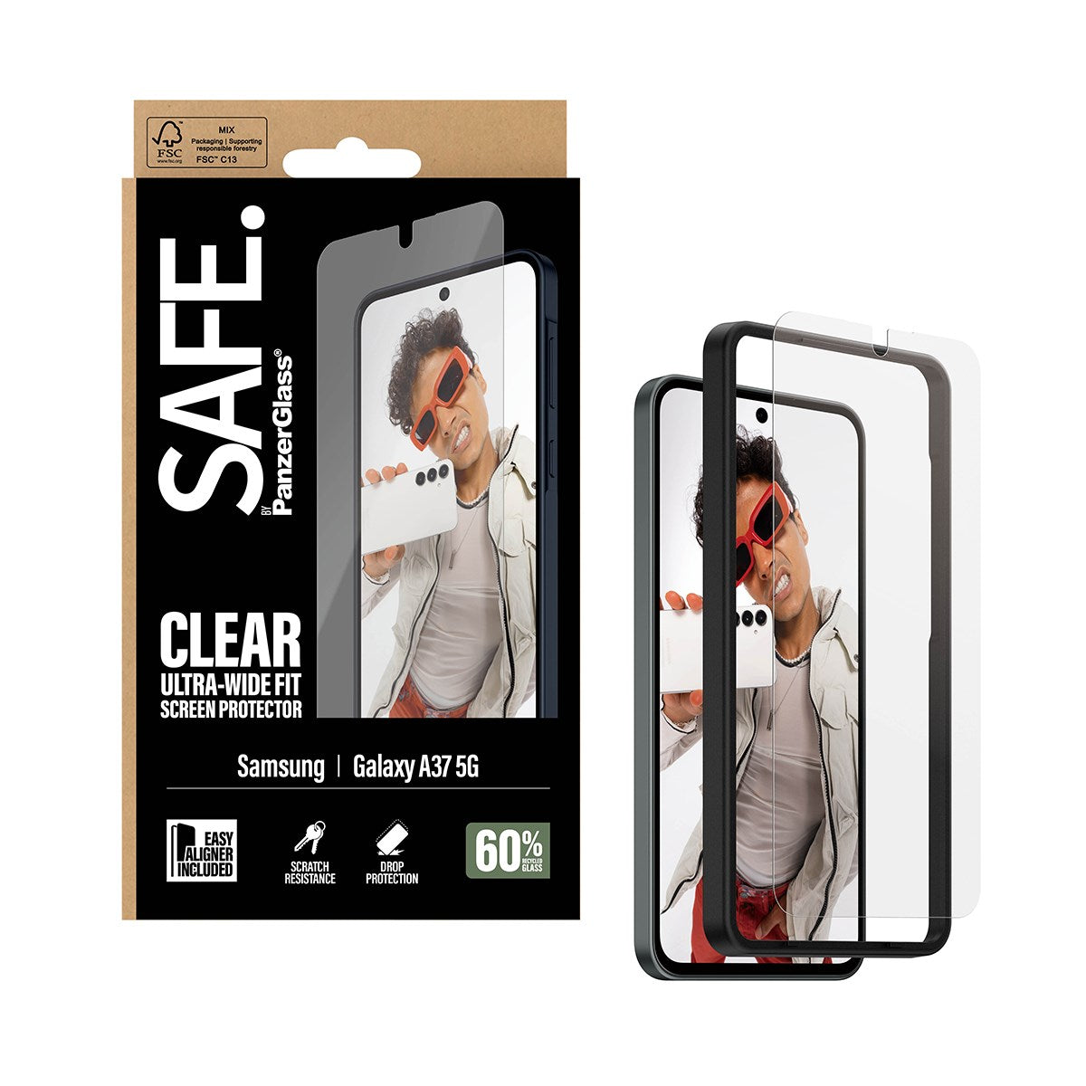 Samsung Galaxy A37 - SAFE by PanzerGlass Ultra-Wide Fit m. EasyAligner - Skærmbeskyttelse - Gennemsigtig