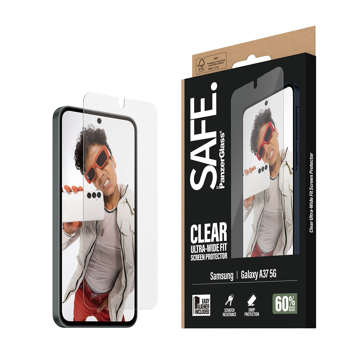 Samsung Galaxy A37 - SAFE by PanzerGlass Ultra-Wide Fit m. EasyAligner - Skærmbeskyttelse - Gennemsigtig