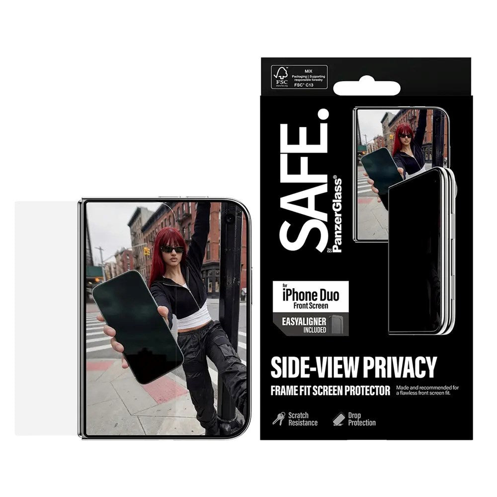 iPhone Duo - SAFE by PanzerGlass Ultra-Wide Fit m. EasyAligner - Skærmbeskyttelse - Privacy - Gennemsigtig
