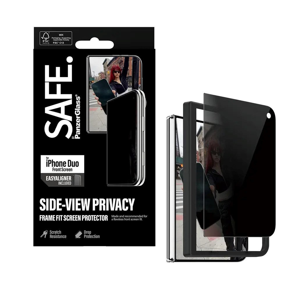 iPhone Duo - SAFE by PanzerGlass Ultra-Wide Fit m. EasyAligner - Skærmbeskyttelse - Privacy - Gennemsigtig