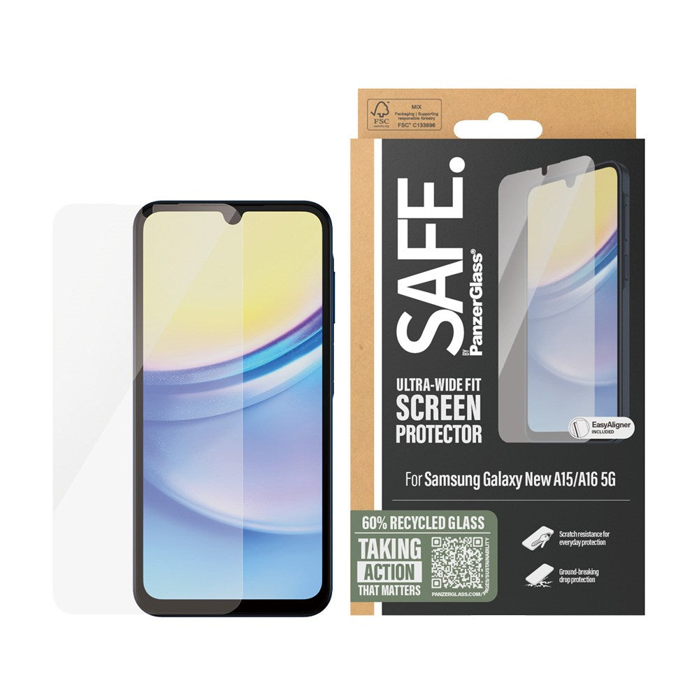 Samsung Galaxy A16 Ultra-Wide Fit Skærmbeskyttelsesglas - SAFE by PanzerGlass - Gennemsigtig