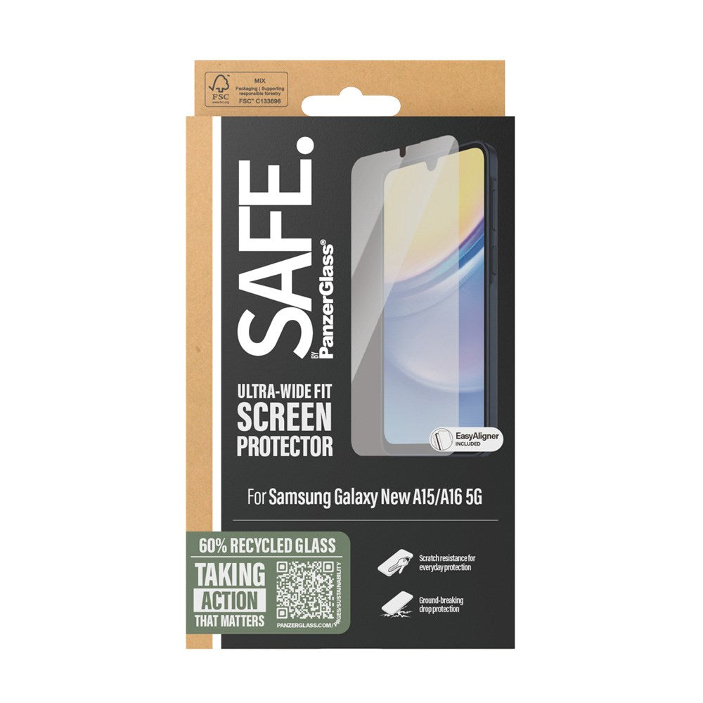 Samsung Galaxy A16 Ultra-Wide Fit Skærmbeskyttelsesglas - SAFE by PanzerGlass - Gennemsigtig