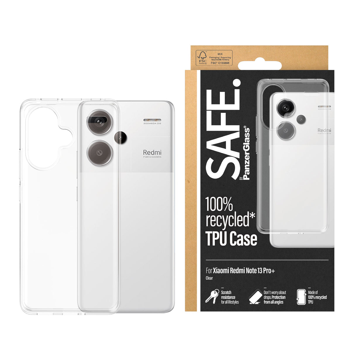 Xiaomi Redmi Note 13 Pro Plus - SAFE by PanzerGlass Fleksibel Plastik Cover - Gennemsigtig