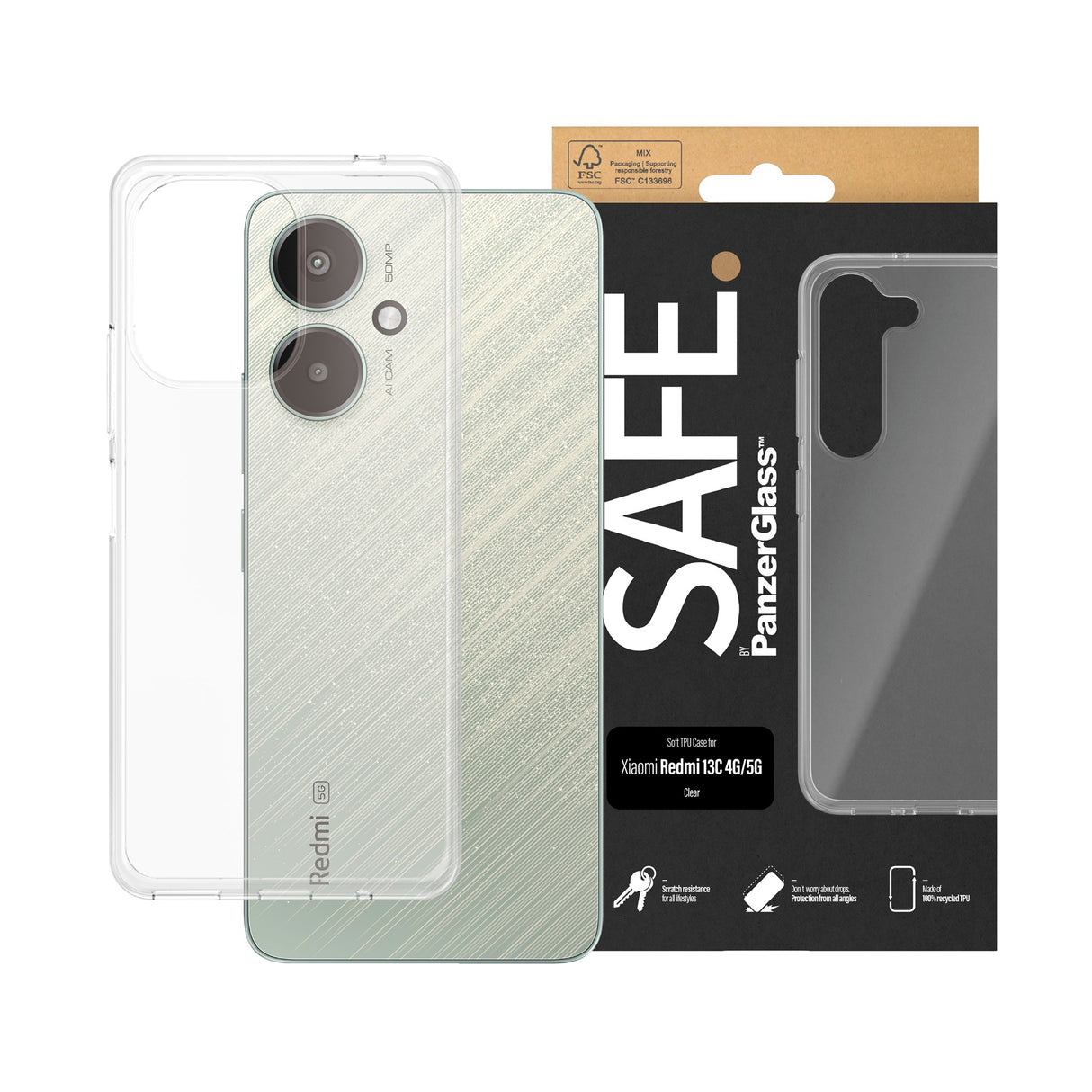 Xiaomi Redmi 13C (4G / 5G) Safe By PanzerGlass®  Fleksibelt Plastik Cover - Gennemsigtig