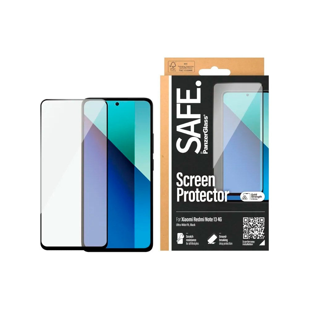 Xiaomi Redmi Note 13 - SAFE by PanzerGlass - Ultra-Wide Fit Skærmbeskyttelsesglas - Gennemsigtig/Sort Kant - (DEMO)