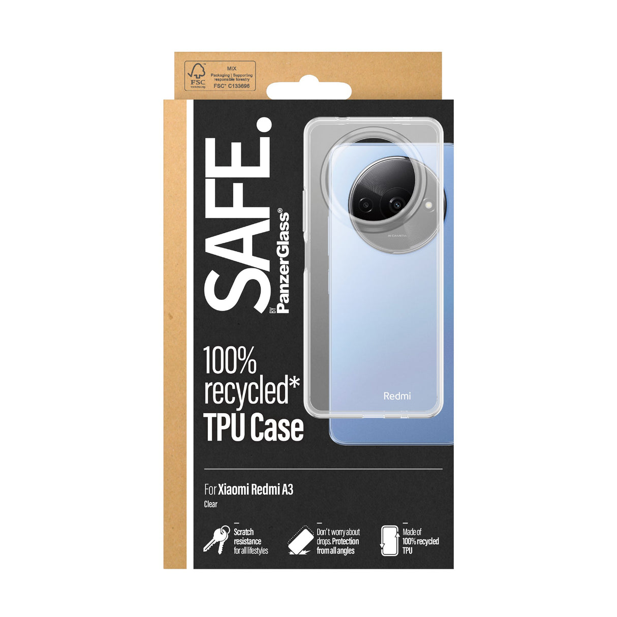 Xiaomi Redmi A3 - SAFE by PanzerGlass Fleksibel Plastik Cover - Gennemsigtig